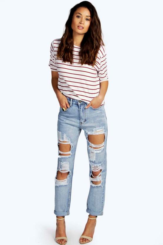 Sara Light Blue Large Rip Boyfriend Jeans